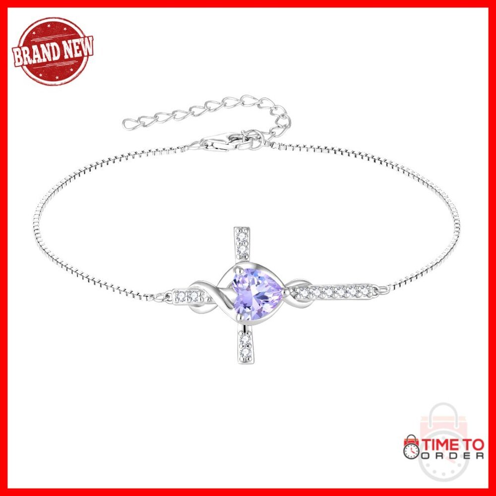 Sterling Silver Infinity Cross Bracelet Heart Birthstone Christian Religious
